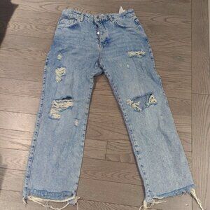 Zara 90s Boyfrirnd light blue wash wide leg high waist ripped jeans  -Size 4/6